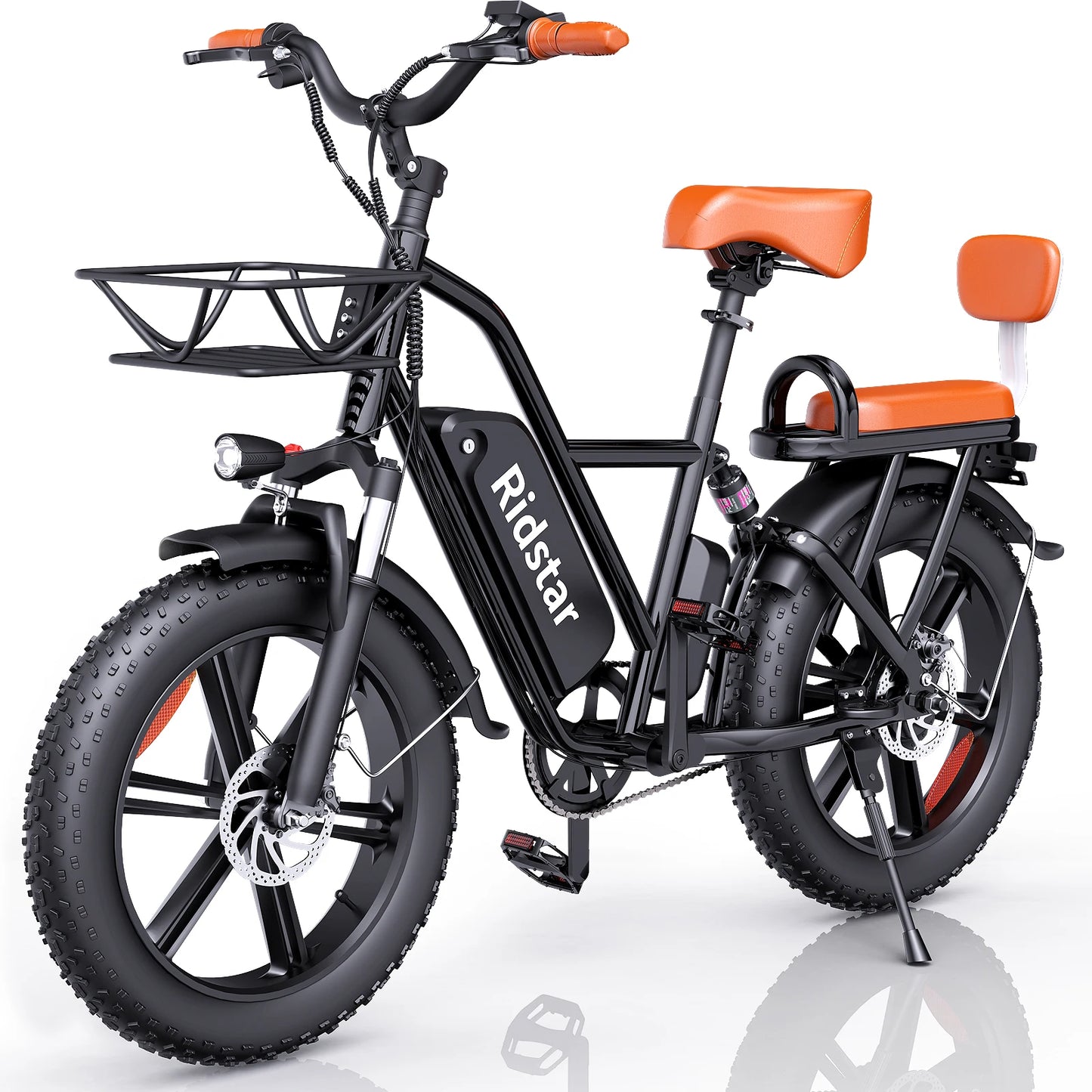RIDSTAR 1500W 30MPH 30-70Miles 48V 15.6AH Removable Battery Electric Bike 20 Inch x 4 Inch Fat Tire Commuting Two Seater for Adults
