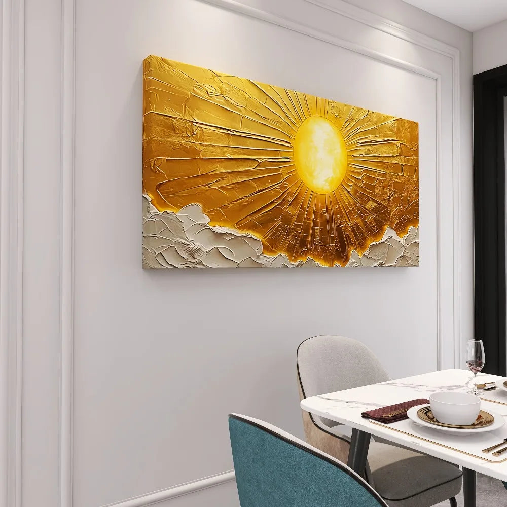 Large Abstract Sun Canvas Wall Art With Pine Frame 1.5 Thick