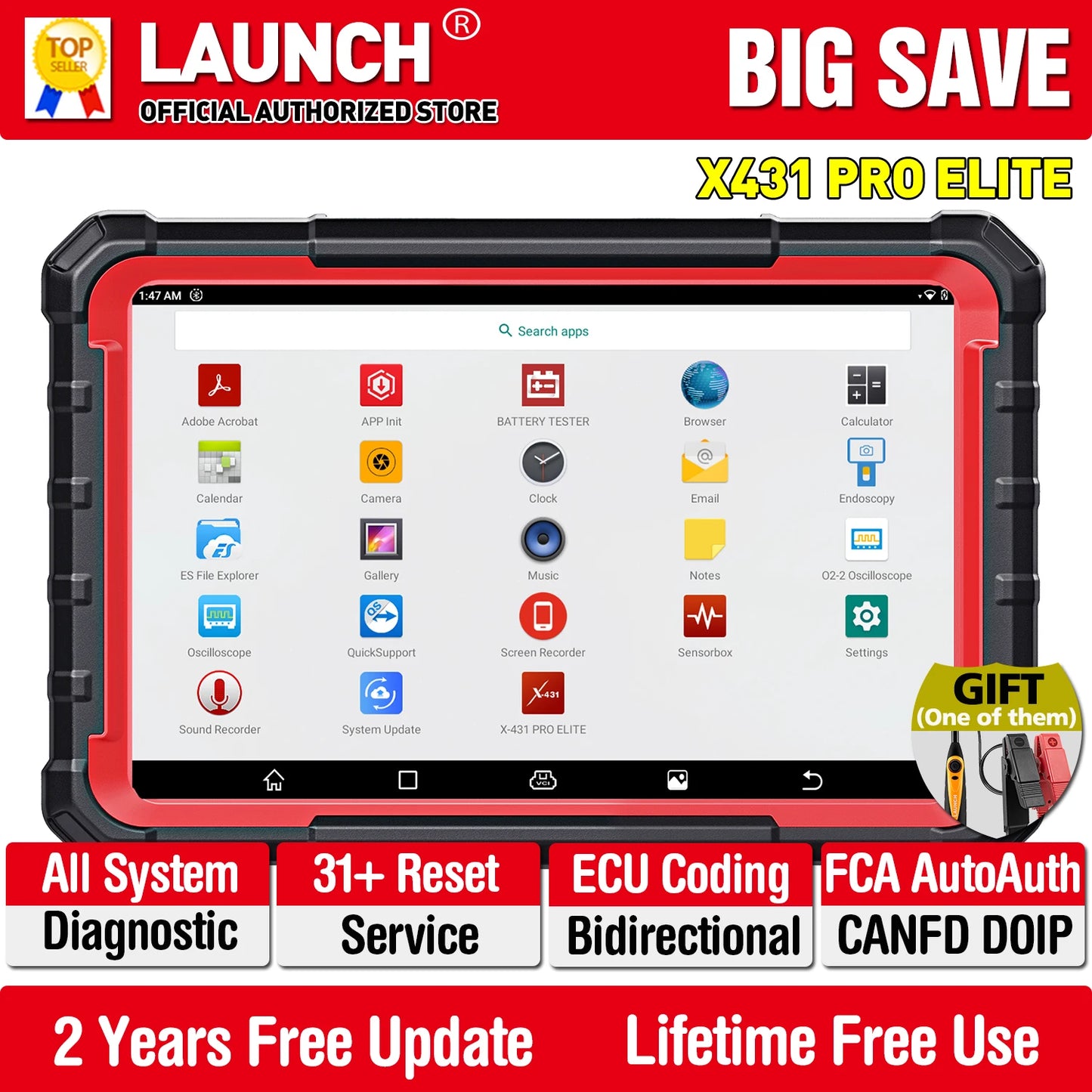Launch X431 Pro Elite CANFD DOIP Car Full System Diagnostic Tool ECU Coding Bi-Directional Control 31 Plus Reset OBD2 Scanner