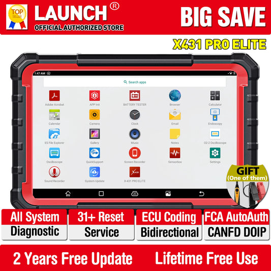 Launch X431 Pro Elite CANFD DOIP Car Full System Diagnostic Tool ECU Coding Bi-Directional Control 31 Plus Reset OBD2 Scanner