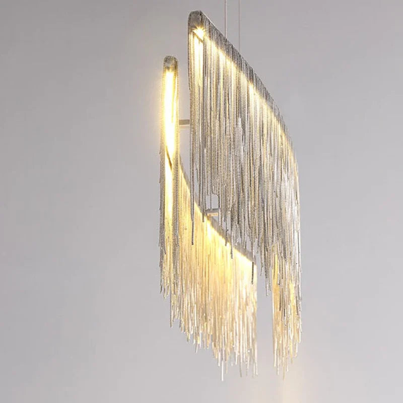 Ceiling Chandelier Gold Chains Remote Modern Tassel Aluminum Chain LED Pendant Light Kitchen Living Room Hanging Lamp