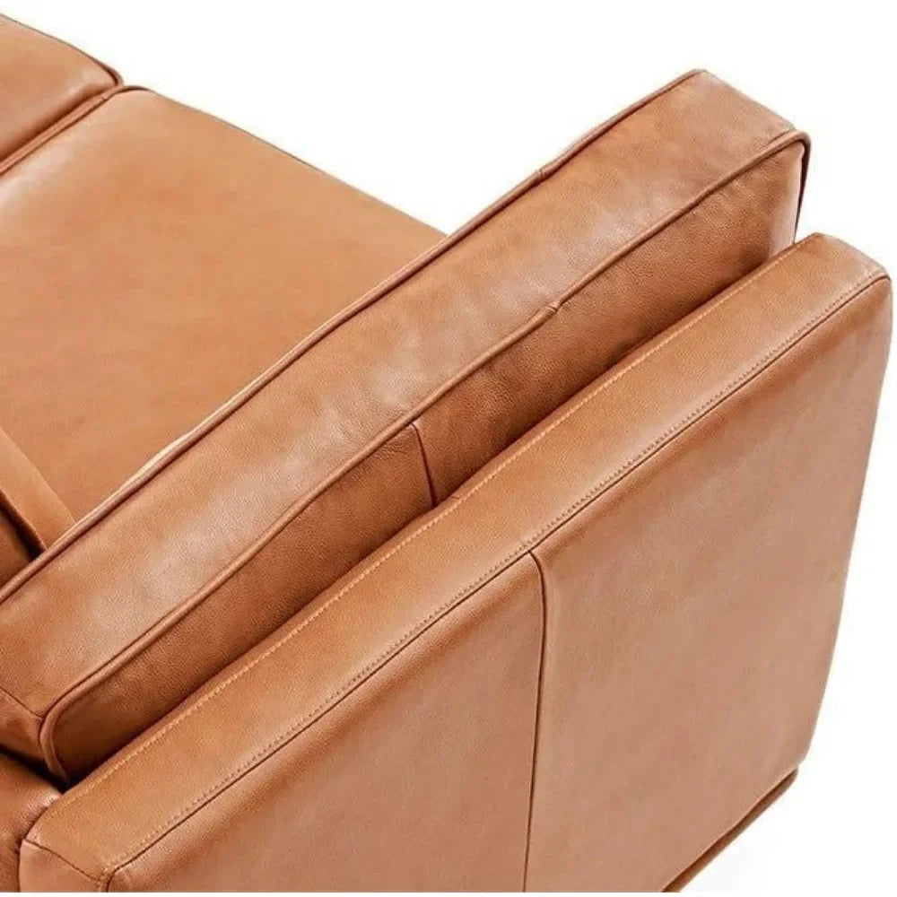 Full Leather Sofa 88”-Pure Full Italian Nappa Leather Couch,Solid Wood Accent,Ultimate Comfort,Cognac Tan Living Room Furniture