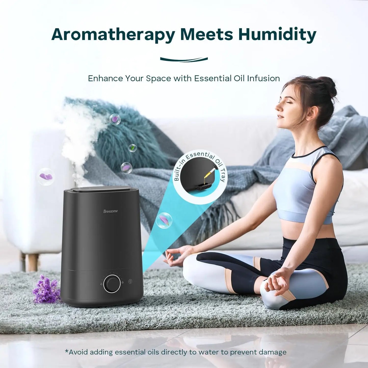 Ultrasonic 5L Humidifier 400ft² Aroma Essential Oil 30dB