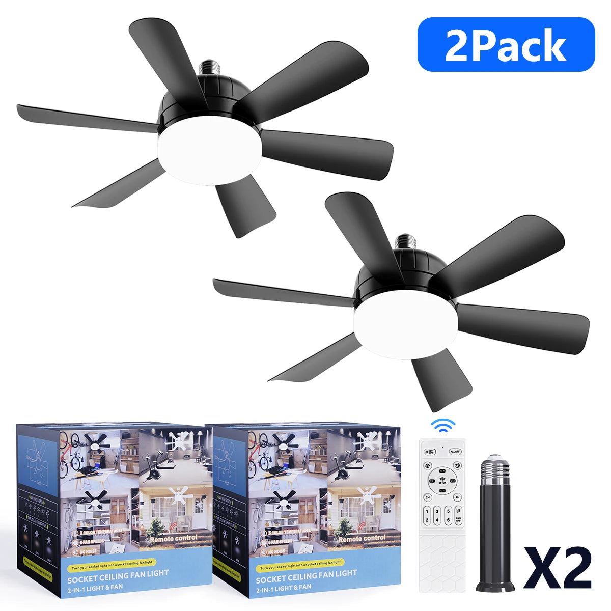 Socket Fan Light With Remote, Screw Ceiling Fans