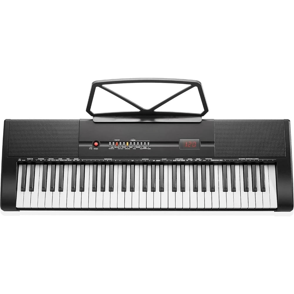 61-Key Digital Electronic Keyboard Piano with Light Up Keys, Includes Stand, Bench, Headphones, Mic