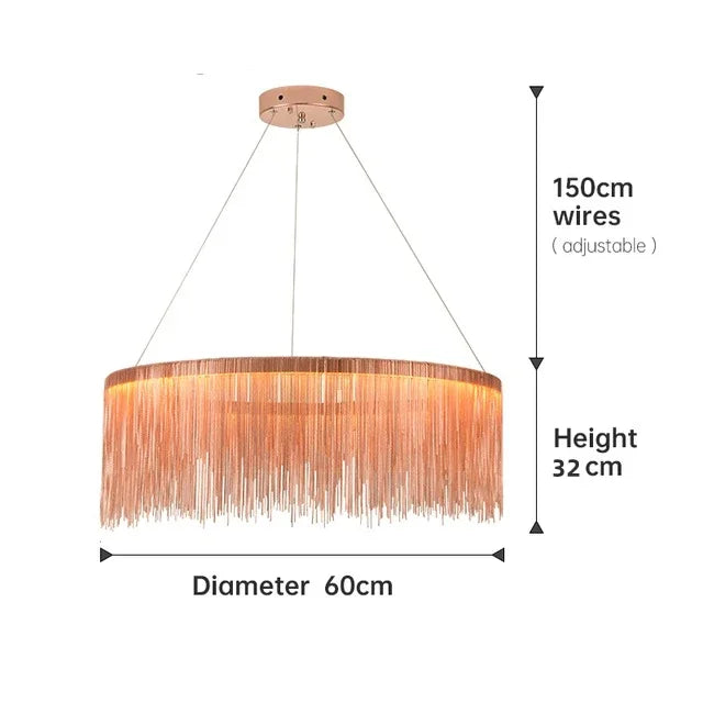 Ceiling Chandelier Gold Chains Remote Modern Tassel Aluminum Chain LED Pendant Light Kitchen Living Room Hanging Lamp