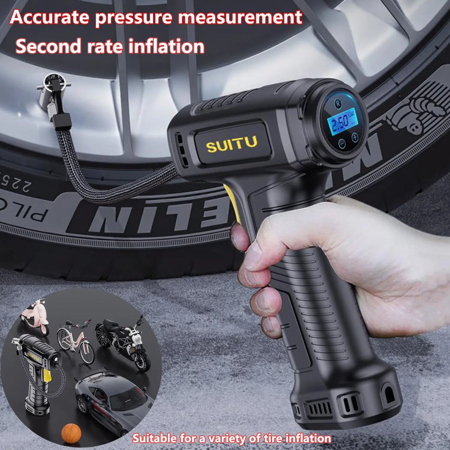 New 120W Handheld Air Compressor Wireless/Wired Inflatable Pump Portable Air Pump Tire Inflator Digital for Car Bicycle Balls