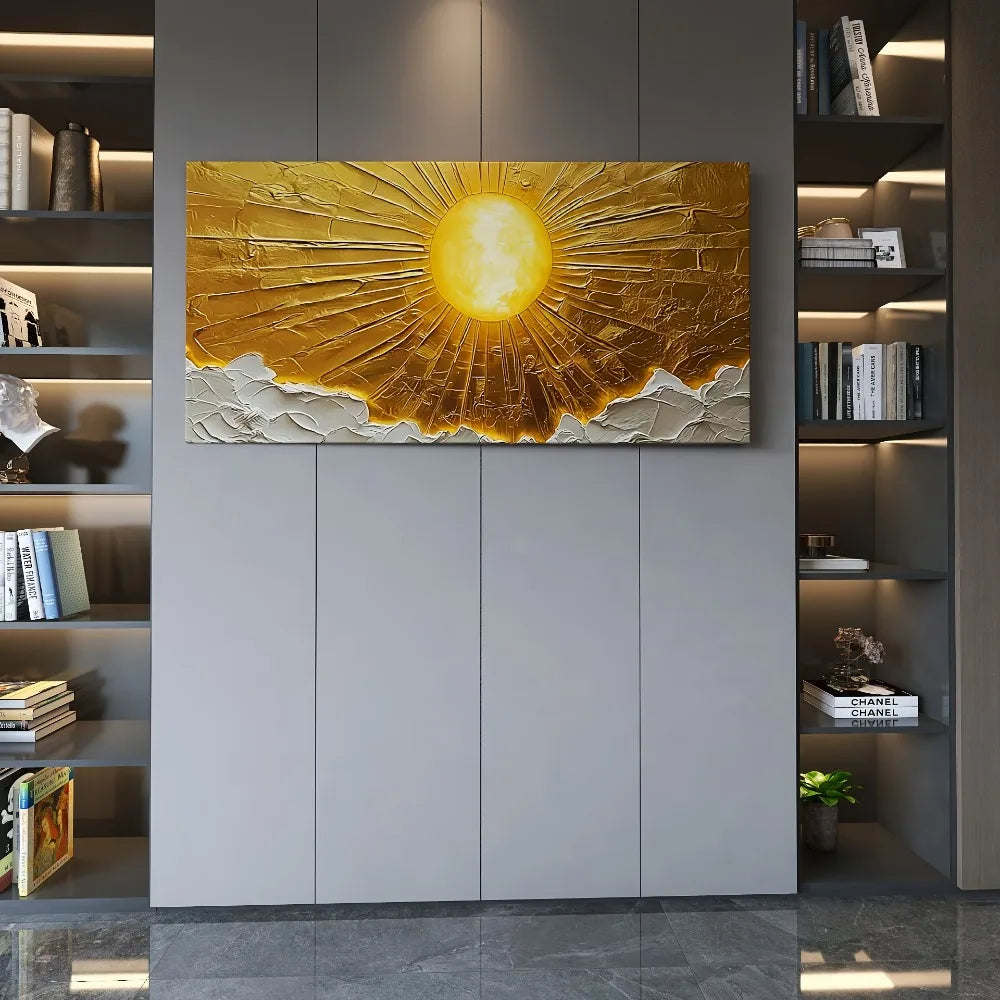 Large Abstract Sun Canvas Wall Art With Pine Frame 1.5 Thick