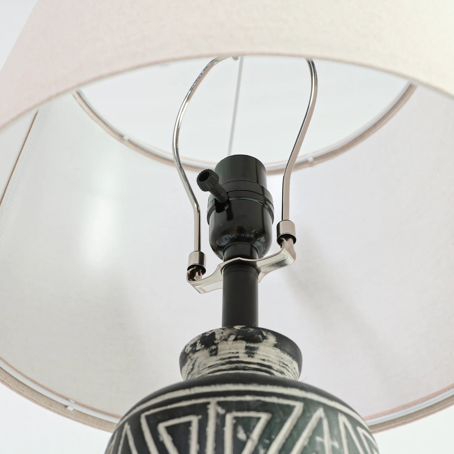 2 Pack 25 Inch Carved Geometric Ceramic Table Lamp With Linen Shade Southwest Rustic Accent Lamps For Living Room End Tables