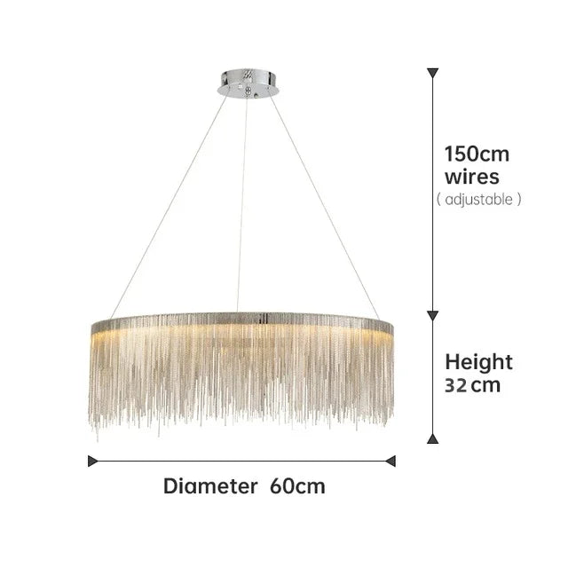 Ceiling Chandelier Gold Chains Remote Modern Tassel Aluminum Chain LED Pendant Light Kitchen Living Room Hanging Lamp