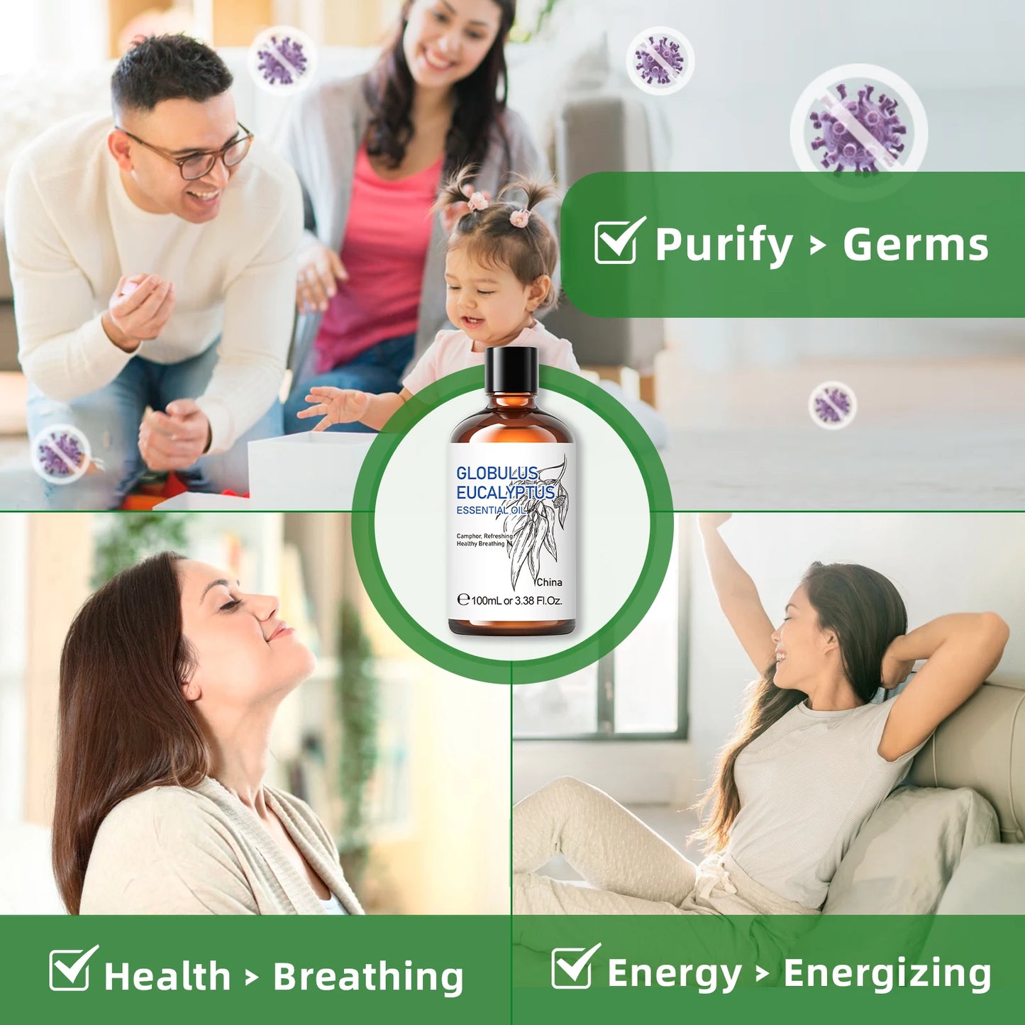 HIQILI 100ML Eucalyptus Vanilla Frankincense Mint Sandalwood Rose Essential Oils