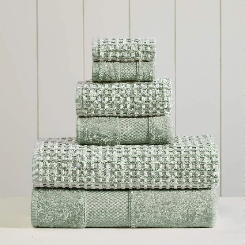 6-Piece Yarn Dyed Cobblestone Jacquard Towel Set Flax