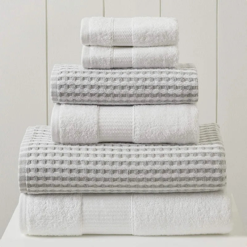 6-Piece Yarn Dyed Cobblestone Jacquard Towel Set Flax