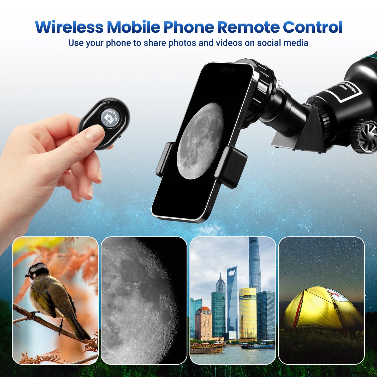 70080 Astronomical Telescope 80mm Lens 210X Moon Watching Mobile Holder Stargazing App for Adults and Kids Gift