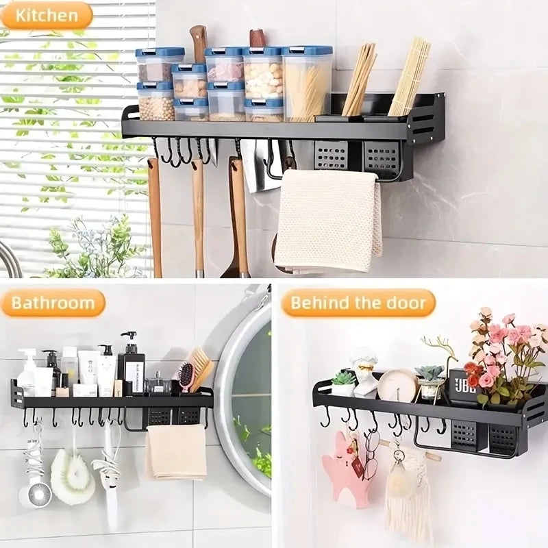 Kitchen Spice Knife Holder Storage Rack Wall Mounted Shelf