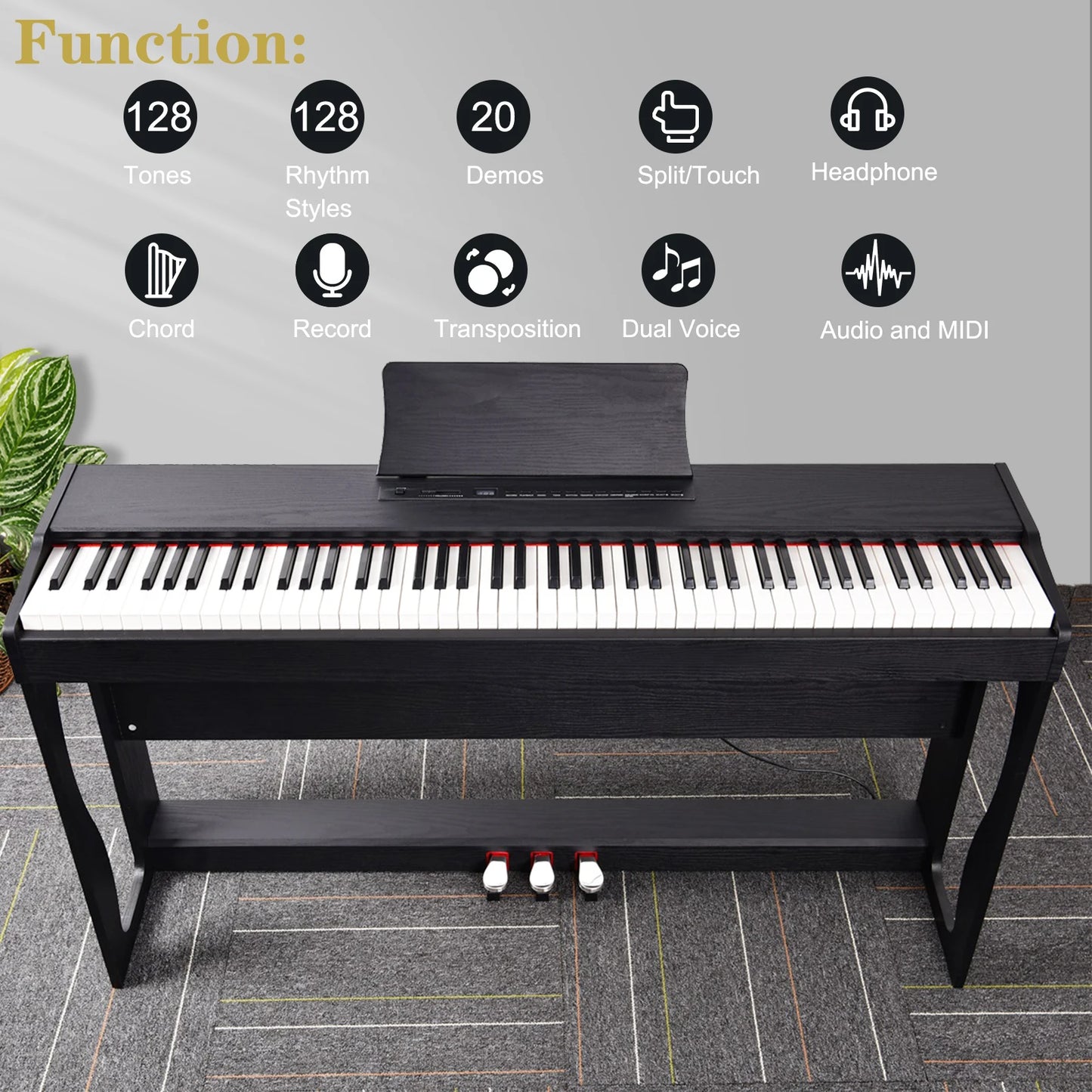 88-key heavy hammer keyboard Vertical black electric piano
