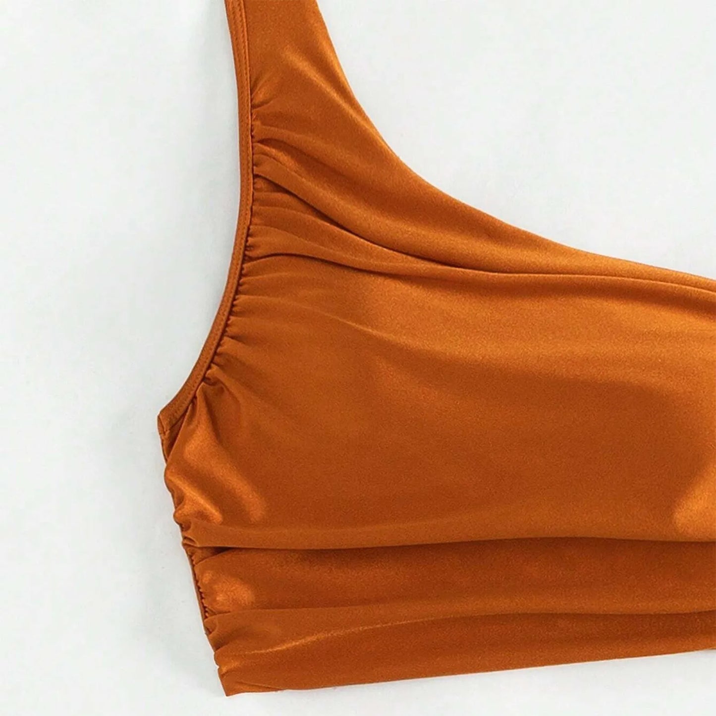 One Shoulder Sleeveless Bikini Set for Women Solid Color Pleated Bandage Bathing Suit Swimwear Summer Beach 2024 Trend