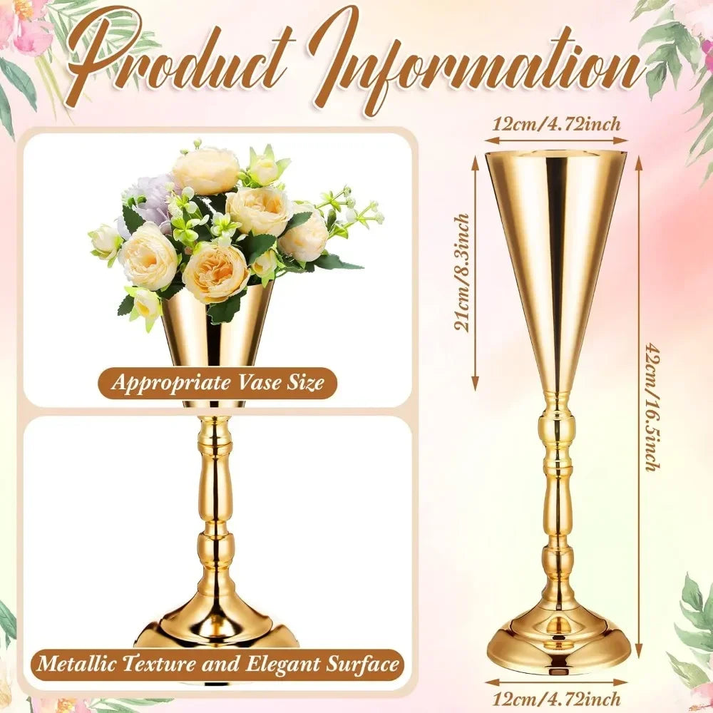20 Pcs 16.5 Inches Tall Gold Vase Centerpiece Tabletop