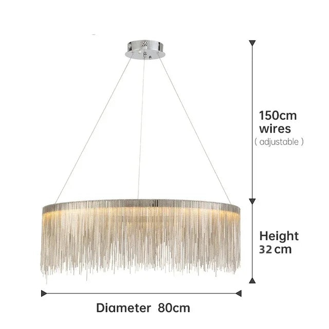 Ceiling Chandelier Gold Chains Remote Modern Tassel Aluminum Chain LED Pendant Light Kitchen Living Room Hanging Lamp