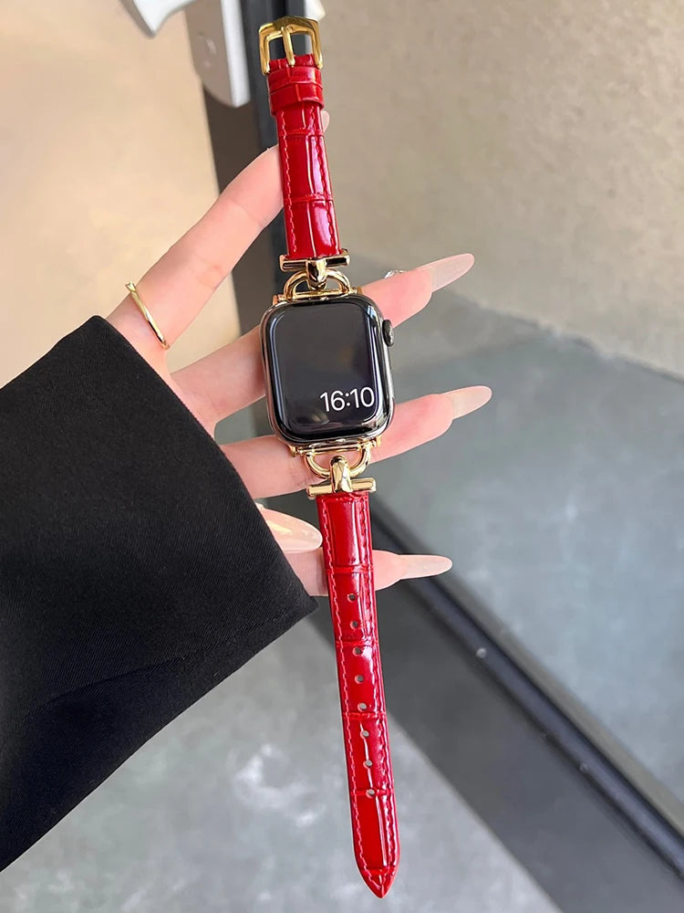 Luxury strap for Apple Watch Band 44mm 45mm 40mm-41mm 42 women Genuine Leather red Bracelet series 8 7 SE 6 5 4 Ultra 49mm bands
