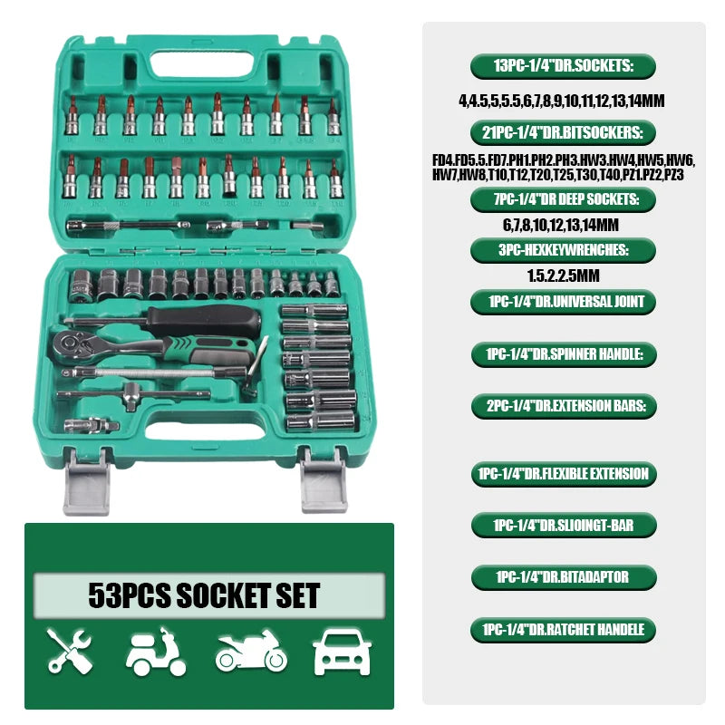 Lyuwo Professional Motorcycle Repair Tools 53 Piece Ratchet Wrench and Stainless Steel Set