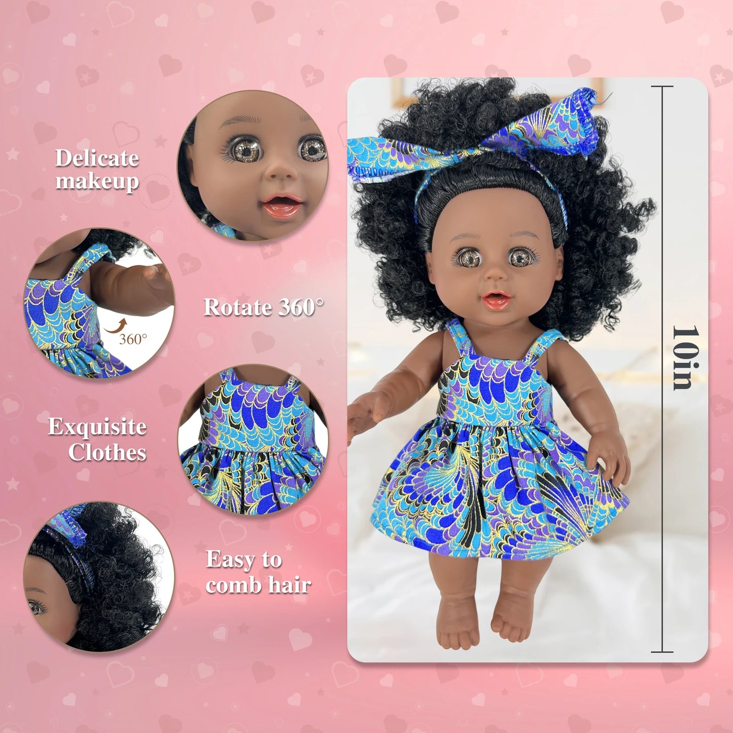 10 Inch Black Baby Doll Realistic Reborn Gift For Kids