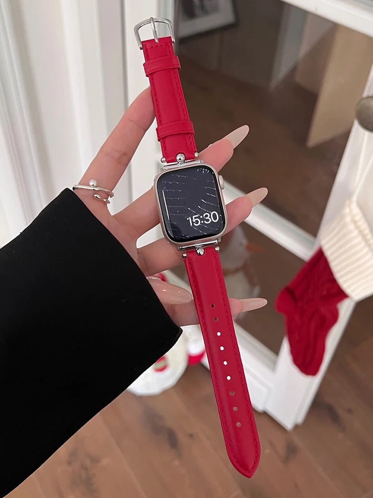 Luxury strap for Apple Watch Band 44mm 45mm 40mm-41mm 42 women Genuine Leather red Bracelet series 8 7 SE 6 5 4 Ultra 49mm bands