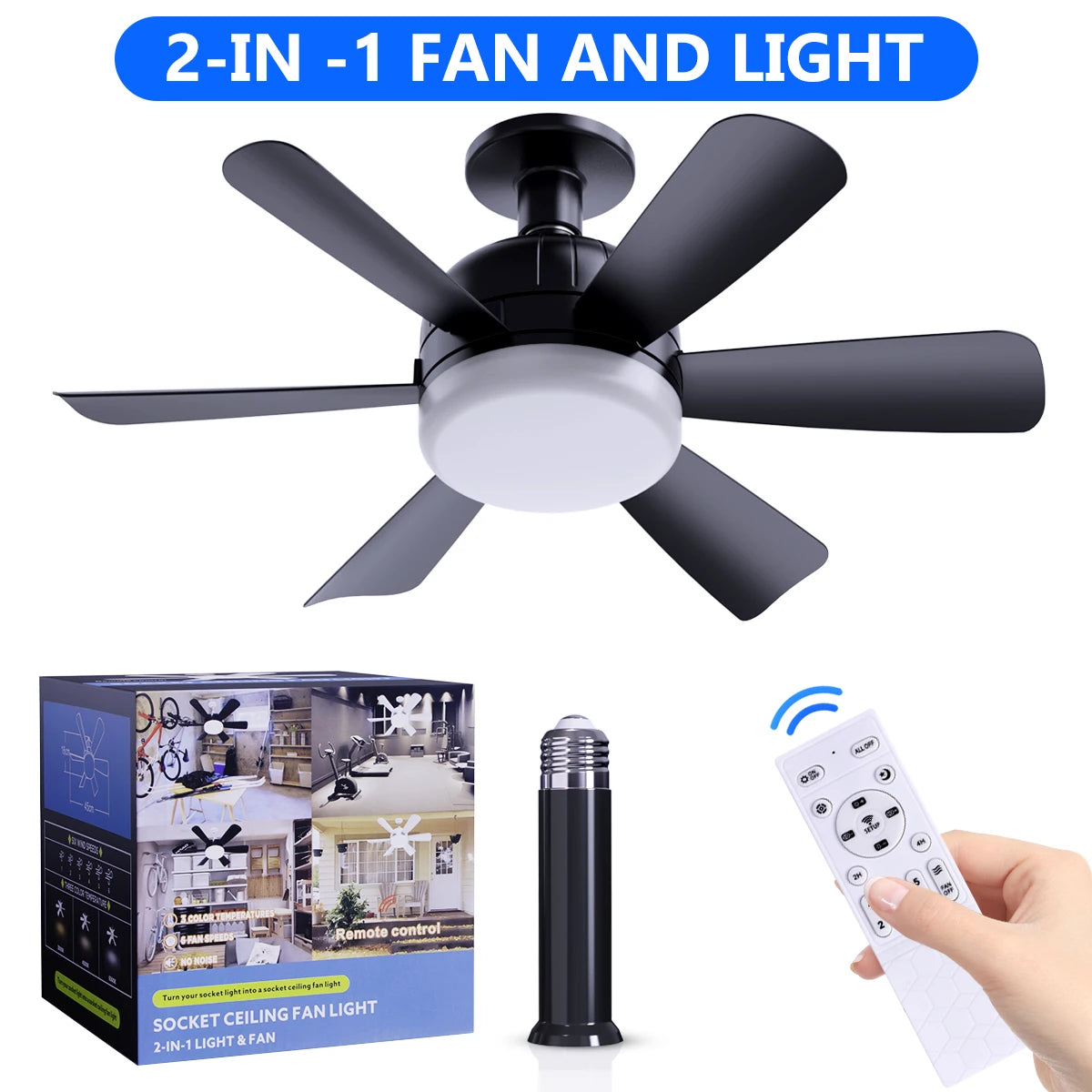 Socket Fan Light With Remote, Screw Ceiling Fans