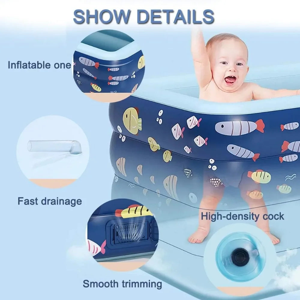 Deep Sea Blue Wireless Inflatable Family Pool for Kids