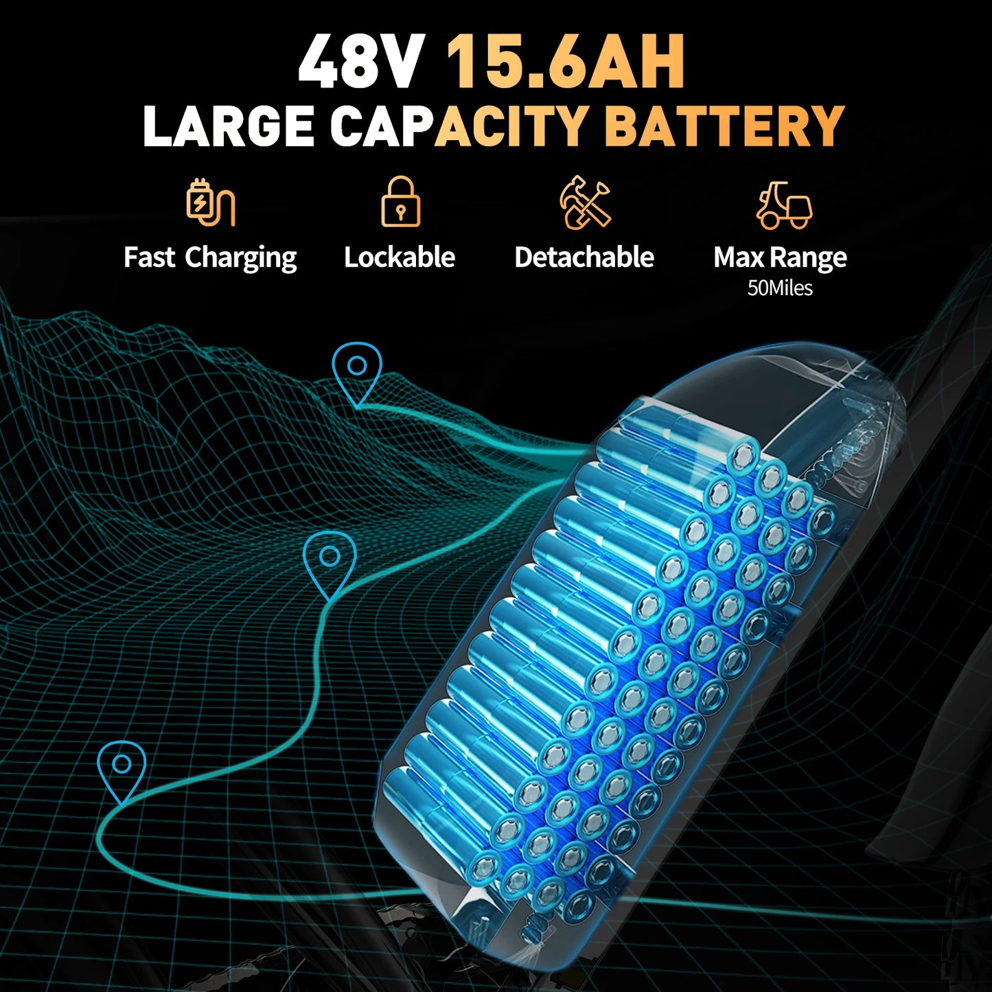 RIDSTAR 1500W 30MPH 30-70Miles 48V 15.6AH Removable Battery Electric Bike 20 Inch x 4 Inch Fat Tire Commuting Two Seater for Adults