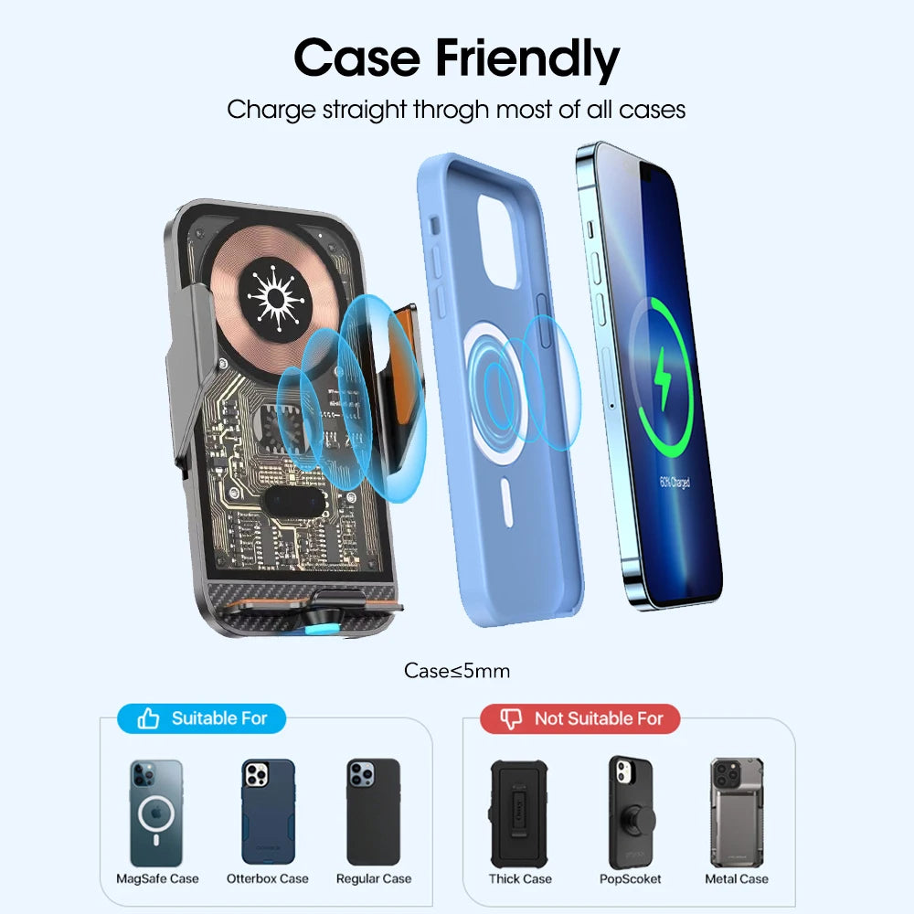 15W Car Wireless Charger Infrared Automatic Clamping Fast  Mount Stand