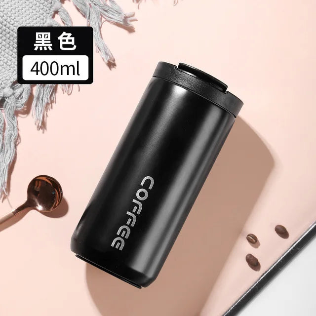 400ml Stainless Steel Insulated Straight Drinking Coffee Cup Leak Proof Convenient Travel Portable Mug Business Office Water Cup