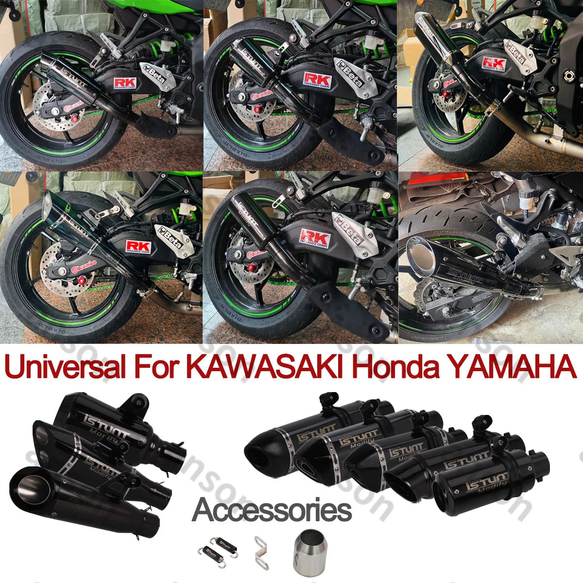 Motorcycle Exhaust Muffler Pipe 2 Inch Inlet Slip On For Kawasaki Yamaha Honda Grom Street Sport Motorcycles