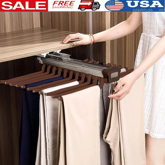 Pull Out Trousers Rack 22 Arms Steel Hanger Bar Space Saving Clothes Organizer for Pants Jeans Scarves Ties 33 Pounds Load Capacity