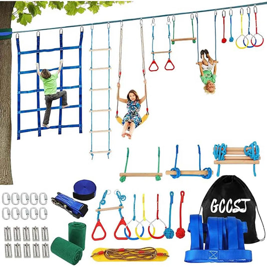 65FT Slackline With Tree Climbing Rock Holds,