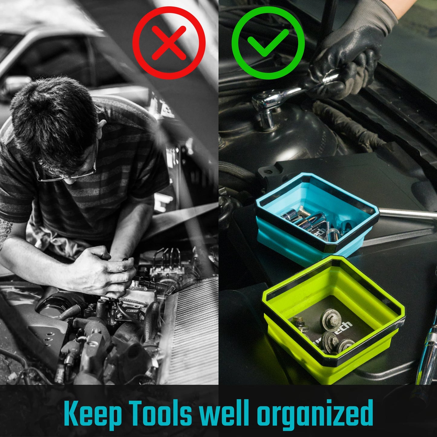 DURATECH Magnetic Foldable Parts Tray Set 3 Pack Silicone Tray