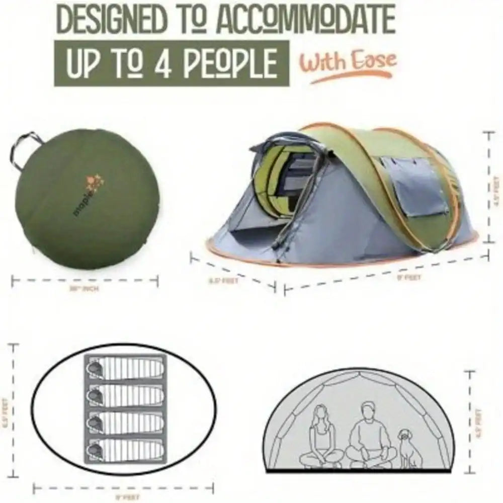 Camping Tent for 4 People Easy Pop Up Design with 2 Doors UPF50 Plus Waterproof Fabric