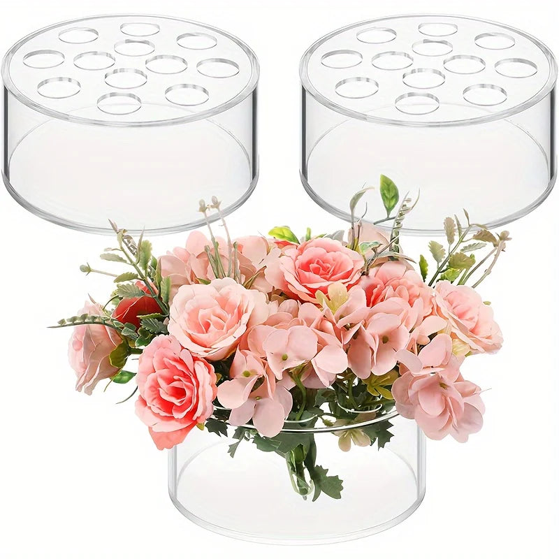 12 Hole Circular Acrylic Vase 2.55 Inches High For Events