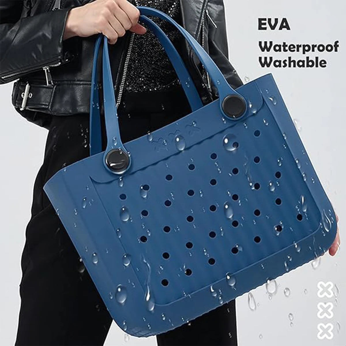 Waterproof EVA Beach Tote Bag Large Washable Rubber Travel Handbags for Sports Outdoor Anti-Tip Gift for Women
