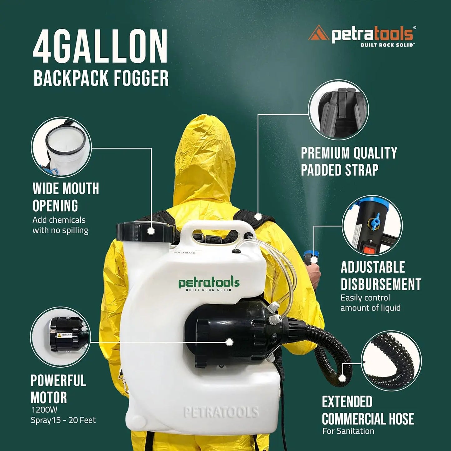PetraTools Electric Fogger Machine Mosquito Fogger Insect Backpack Sprayer ULV with Extended Commercial Hose and Padded Straps 4 Gallon