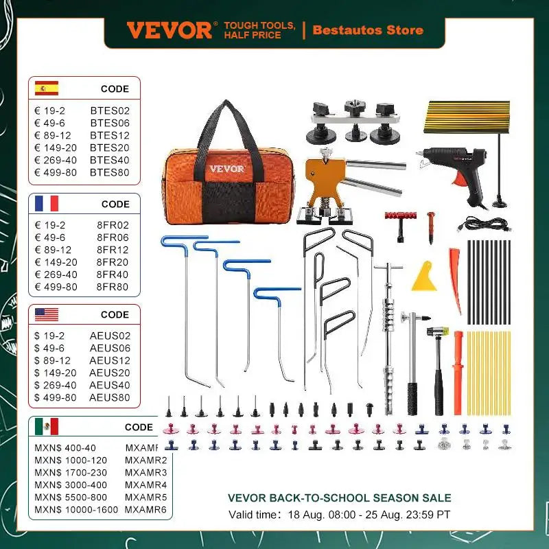 VEVOR Paintless Dent Removal Rods Stainless Steel Car Dent Repair Kit Glue Puller Tools for Auto Door Dings