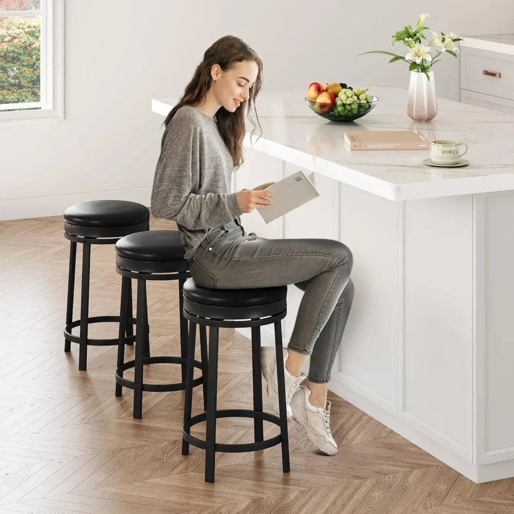 24'' Swivel Bar Stools with Footrest, Modern Counter Height Barstools with PU Leather Upholstered and Metal Frame