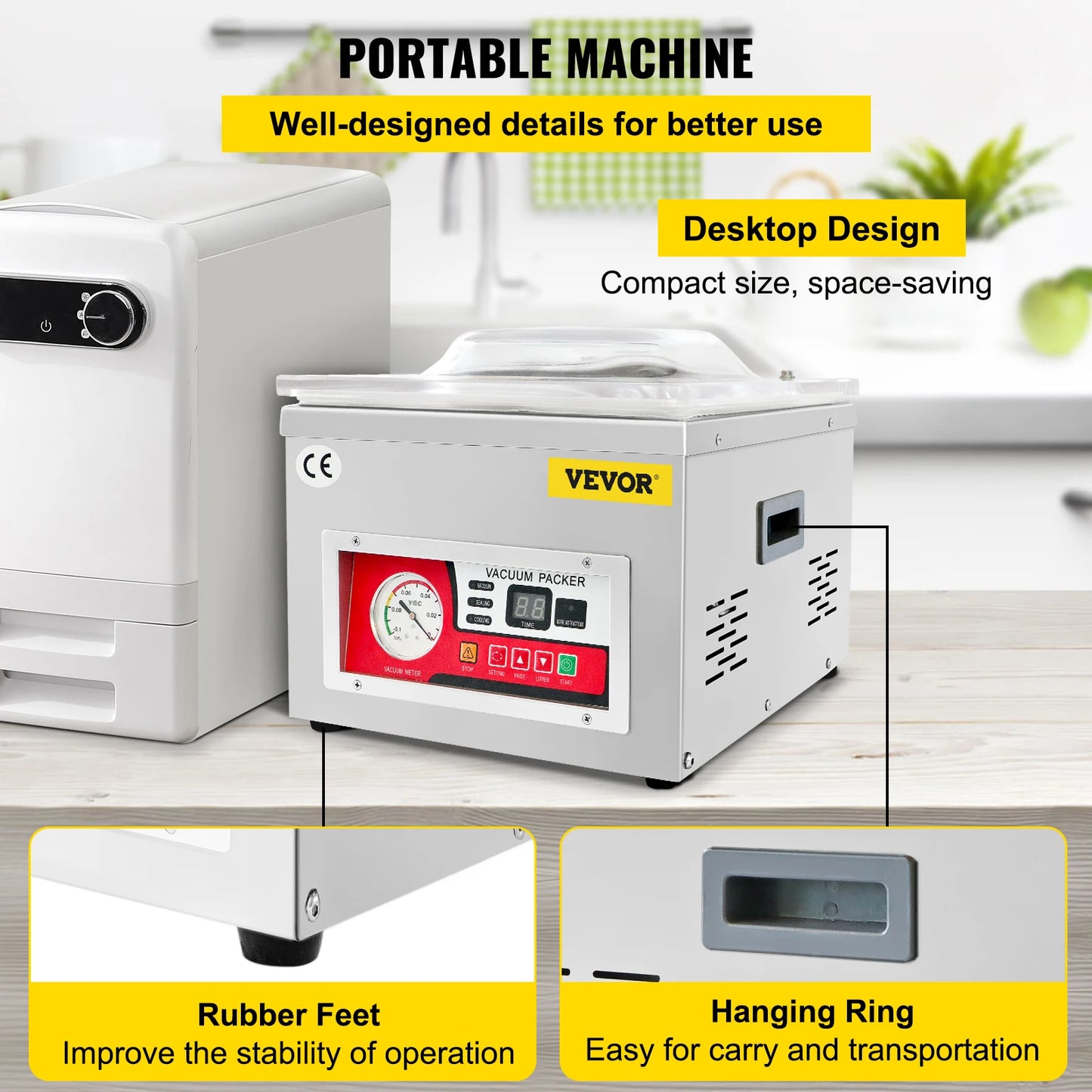 VEVOR Food Vacuum Packing Machine DZ-260A Commercial Chamber Vacuum Sealer Kitchen Meat Bag Packaging Food Saver Sealing Machine
