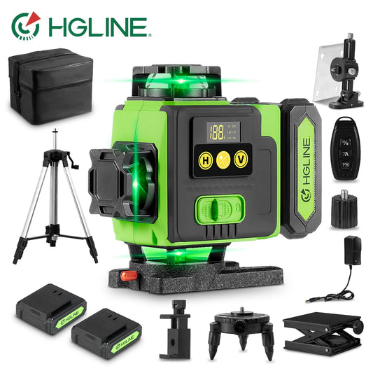 HGLINE 16 Lines 4D Laser Level Rotatable Level Machine Rechargeable Automatic Leveling Tool with 2X6000mAh Battery Set and Tripod