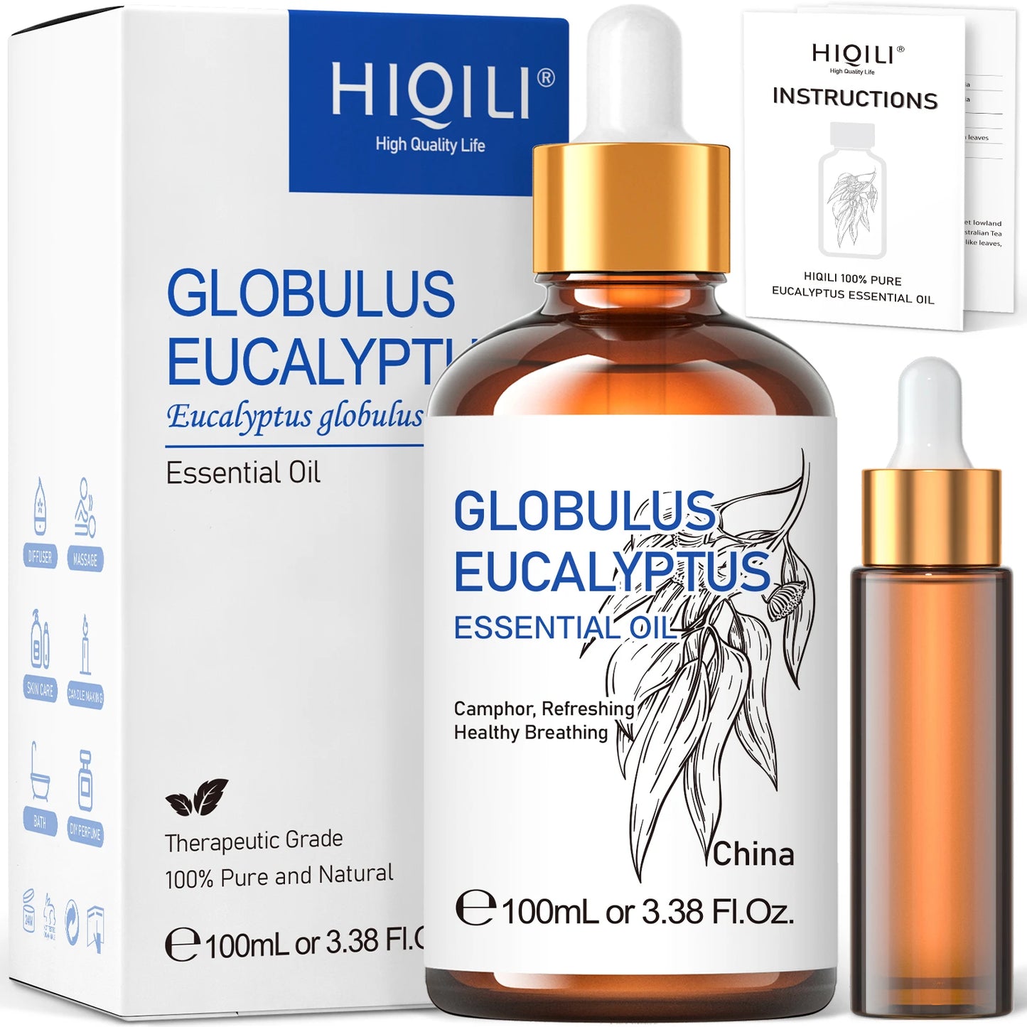 HIQILI 100ML Eucalyptus Vanilla Frankincense Mint Sandalwood Rose Essential Oils