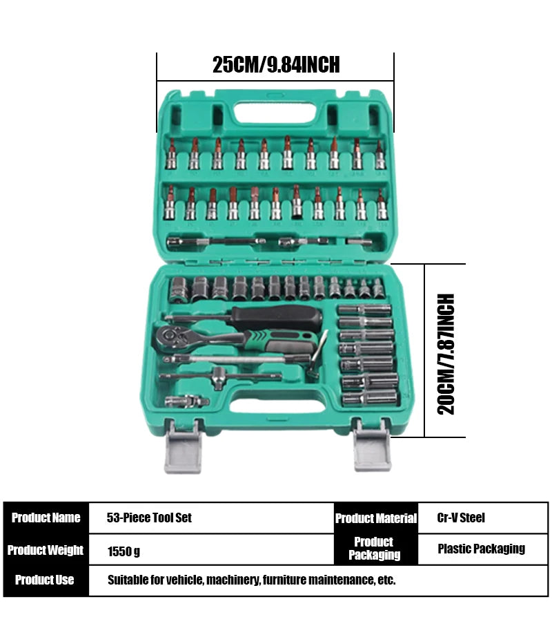 Lyuwo Professional Motorcycle Repair Tools 53 Piece Ratchet Wrench and Stainless Steel Set