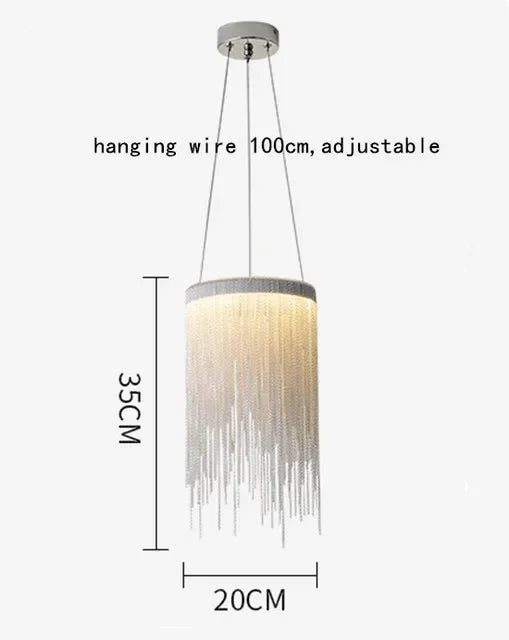 Ceiling Chandelier Gold Chains Remote Modern Tassel Aluminum Chain LED Pendant Light Kitchen Living Room Hanging Lamp