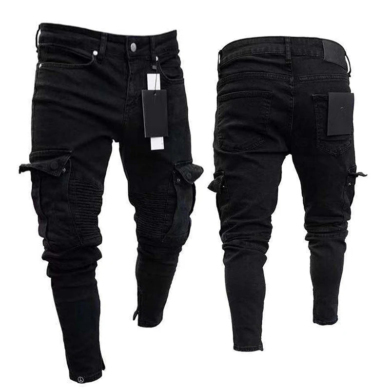 Men's Stylish Cargo Jeans with Fit Design and Multiple Pockets for Spring and Summer Streetwear Fashion