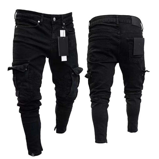 Men's Stylish Cargo Jeans with Fit Design and Multiple Pockets for Spring and Summer Streetwear Fashion