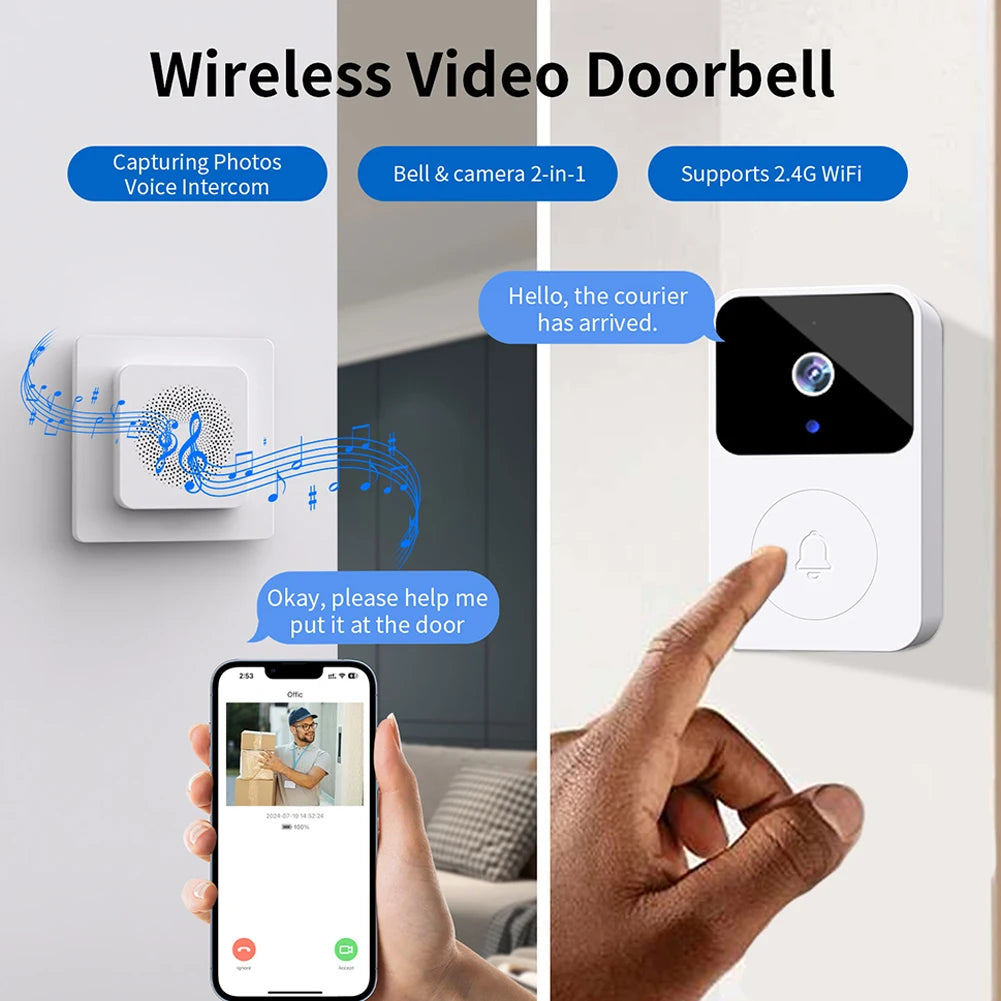 2.4GHz WiFi Doorbell Camera IR Night Vision Smart Door Bell Two-way Intercom Visual